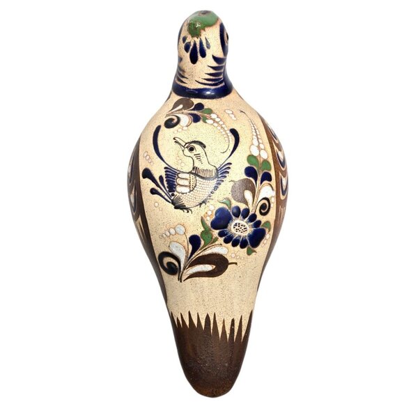 Vtg Large Tonala Mexican Hand Painted Folk Art Quail Bird Pottery 17.5" Signed - Picture 7 of 14